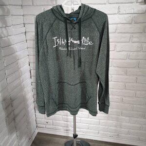 Coastal Culture Ladies Size Large Grey/Green Island Life Drawstring Hoodie